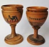 2 vintage wooden egg cups from Holy Land Bethlehem Jerusalem ware olive wood